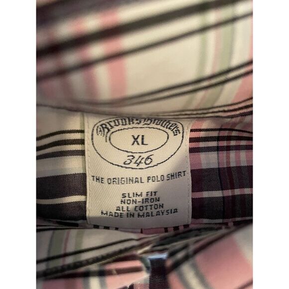 Brooks Brothers RN93986 Men XL Button Down Purple Pink White Striped Plaid Shirt - Picture 2 of 4